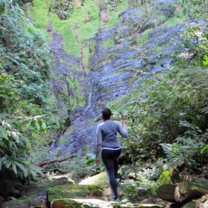 Hiker sees Habio Waterfall for the first time